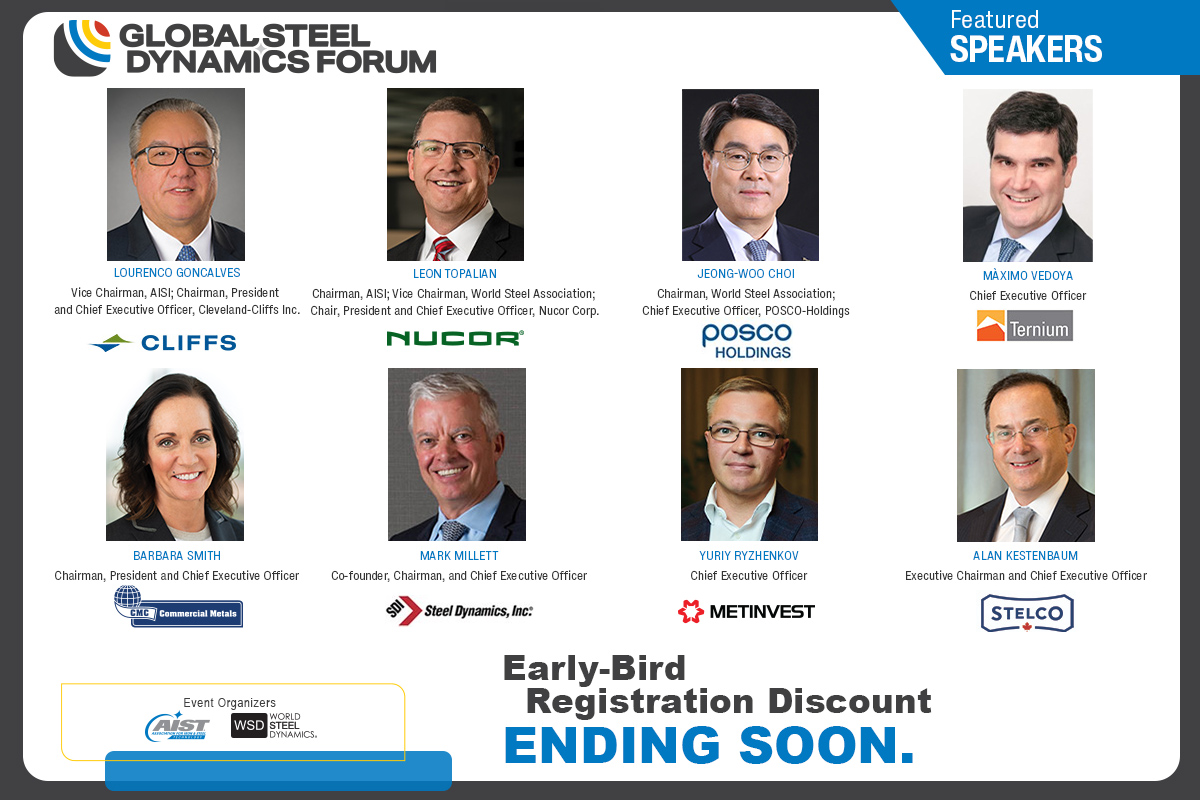 The Global Steel Dynamics Forum is offering a premier program. Hear from our distinguished speakers about efforts to produce green steel, its challenges of defining  it, the future of energy for steel manufacturing, etc. Registration savings expire soon - lnkd.in/dxs4vxpf