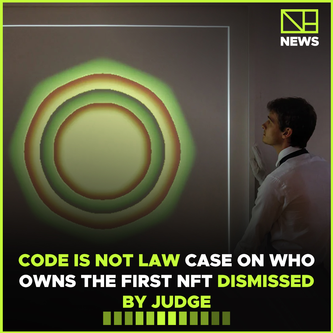 thenftist's tweet photo. 📌 Code is Not Law: Case on Who Owns the First NFT Dismissed by Judge

Follow 👉 @thenftist 

#nfts #nft #nftart #nftcommunity #nftcollector #nftartist #crypto #digitalart #cryptoart #ethereum #opensea #nftcollectors #blockchain #nftdrop #nftcollectibles #nftcollection https://t.co/thIgv6c796
