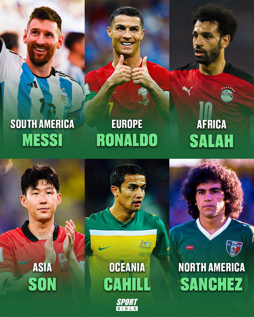 sportbible's tweet image. Who is the greatest footballer from each continent? 🤔🌎