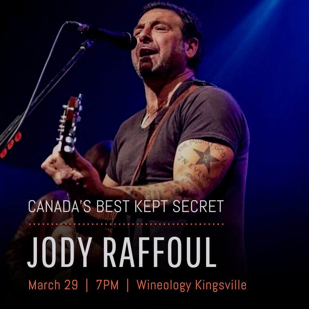 Wednesday's live music by #JodyRaffoul has been moved to 7PM. Join us tomorrow in #Kingsville 

Mar 29 • 7PM | <a href="/JodyRaffoulBand/">Jody Raffoul</a> 

#KingsvilleOntario #YQG #Raffoulers #LeamingtonOntario