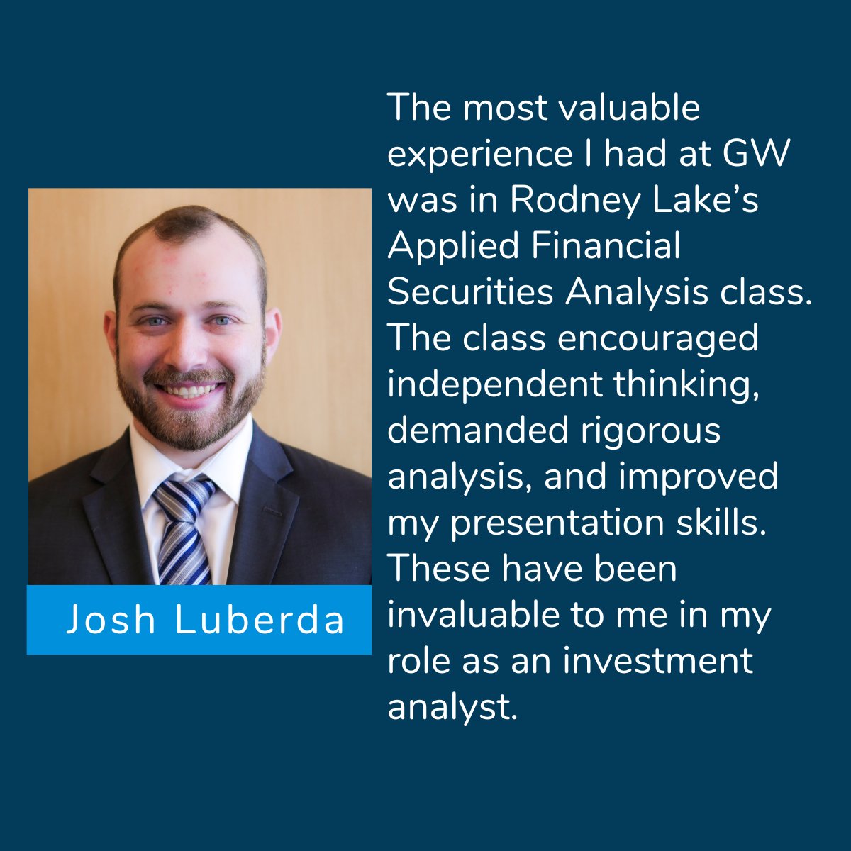 #GWGivingDay is next week! 
Check out a message from our #alumniadvocate Josh Luberda. Josh was enrolled in 3 classes with the @gw_investment during his time @GWtweets.
He is an Investment Analyst at Cambridge Associates.
Donate today givecampus.com/campaigns/3377…

@GWSBalumni #GWSB