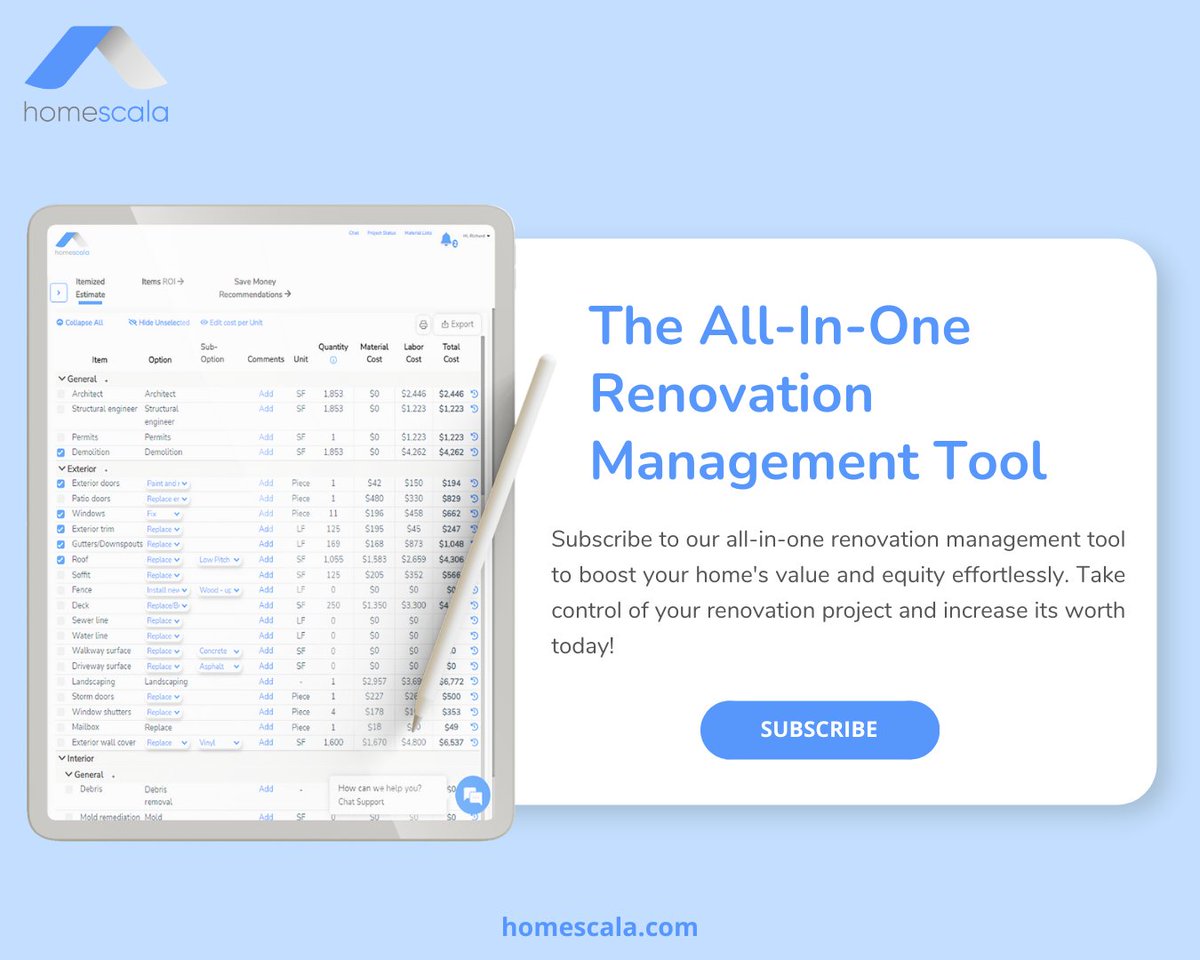 home_scala's tweet image. 🏠🔨 Ready to tackle your next renovation project? Our all-in-one management tool can help you get started! #HomeRenovation #ProjectManagement #HomeImprovement