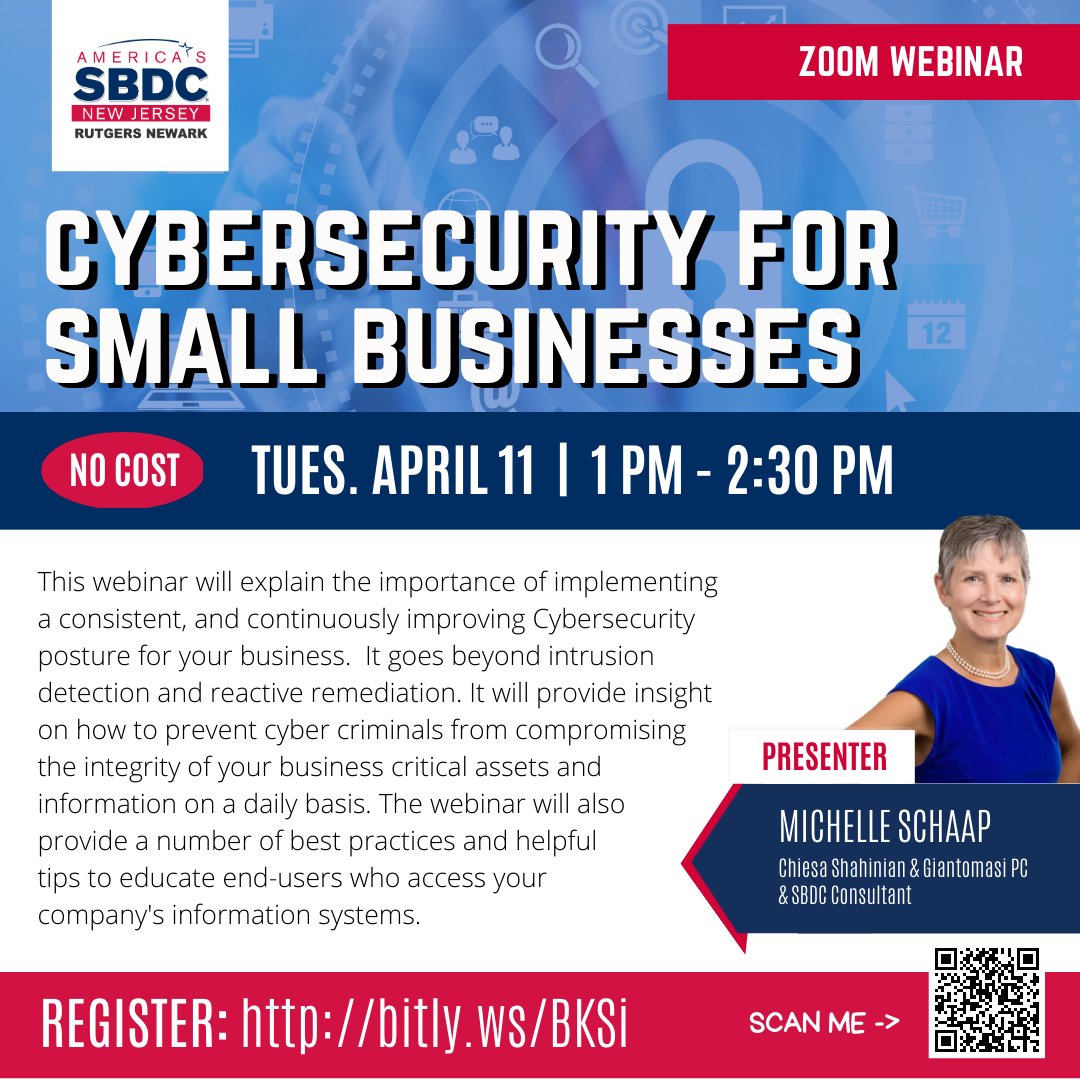 rnsbdc's tweet photo. 🔑 Cybersecurity for Small Businesses 💻
-
ZOOM WEBINAR
Tuesday, April 11
1:00 pm - 2:30 pm
Registration link : https://t.co/7GQWkz65OK
-
#cybersecurity #cyberattack #smallbusinesswebinar #smallbusinessowners https://t.co/YjfykUSKd0