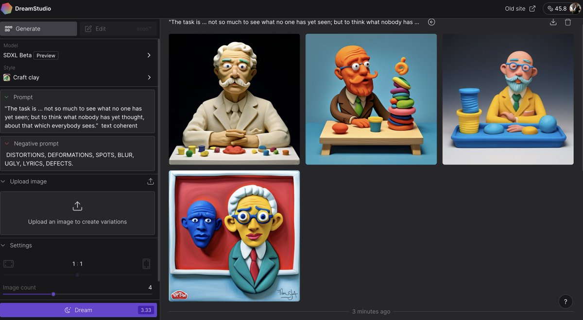drojax_x's tweet photo. 🥳stable diffusion xl beta ya esta al aire 🤩 probando prompts y jugando un poco con la imagen de Erwin Schrödinger en plastilina. #stableDifusionxl #StableDiffusionAI @StabilityAI #dreamstudioai https://t.co/UdlRZcSq9F