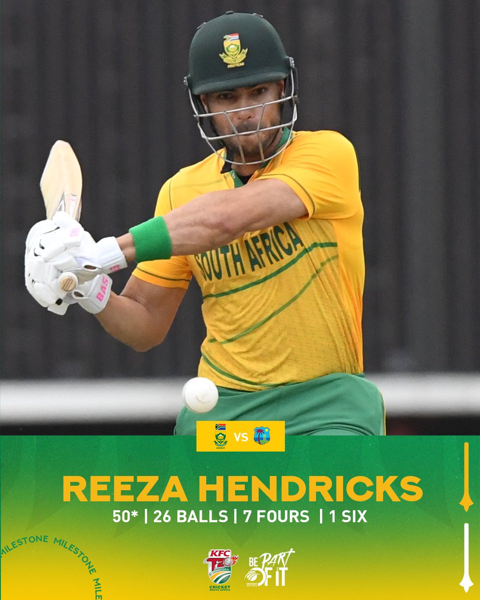 BACK TO BACK 👏

Reeza Hendricks goes to a consecutive half-century with a beautiful six over mid-wicket

#SAvWI #BePartOfIt