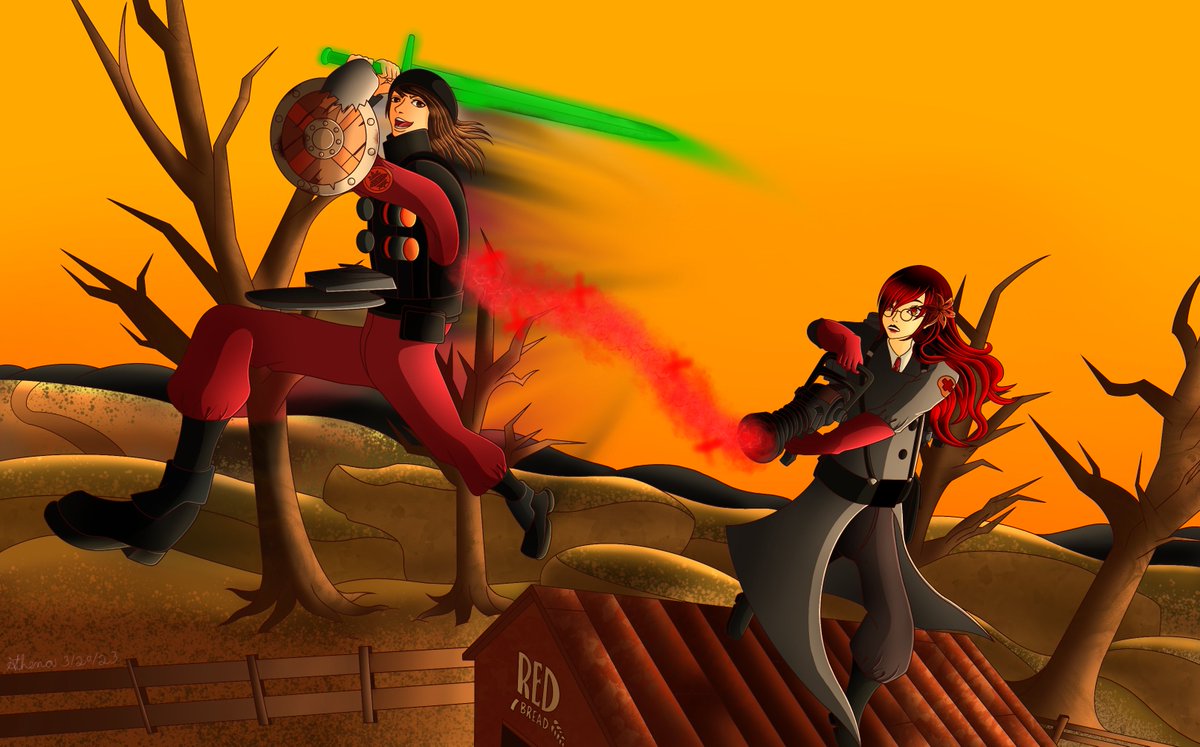 MaidenAthena's tweet photo. "See ya later, lassie!" Forgot to post this one, a picture of me and @Perchedchickens dressed as Demoman and Medic from TF2. He has a horrible habit of trimping off into the distance and leaving me to death since I refuse to join him in flying at 90mph https://t.co/KIo3GD9VKP