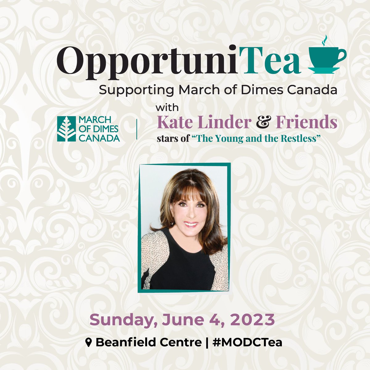 Join us on Sunday, June 4 for OpportuniTea ☕️ with @KATELINDER, @CJLeBlanc, @caitfairbanks, @camryngrimes, @BrytonEjames, @_Brytni, and @carolynglobal will co-host! Proceeds support children and youth with disabilities. Get your tickets today: marchofdimes.ca/OpportuniTea #MODCTea