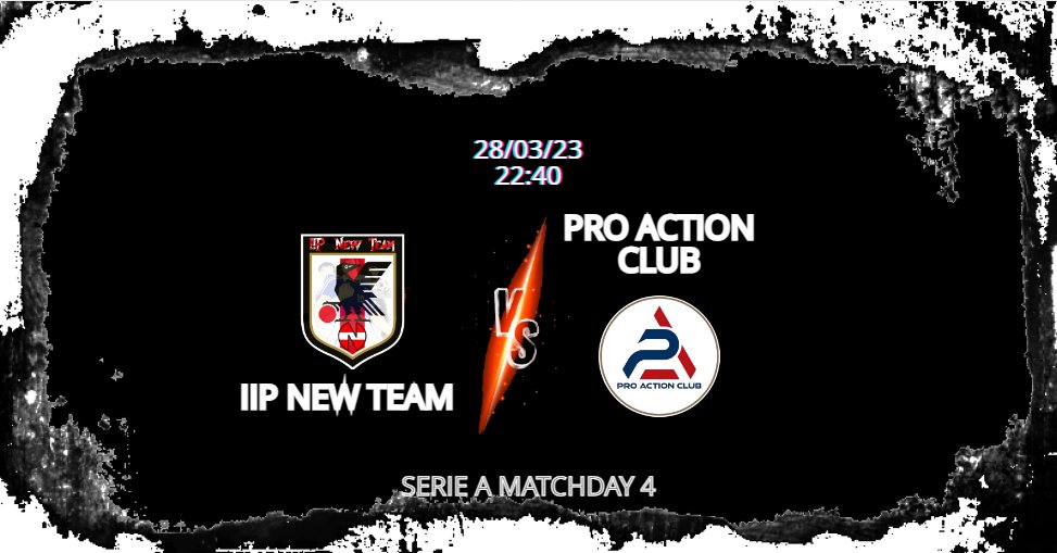 #MatchDay 
<a href="/iip_ntjp/">IIP New Team</a>  - Pro Action Club 
(22:40)
Pro League Serie A
FORZA PRO ACTION!🔴⚫️⚪️
dove trovarci in live 👇
twitch.tv/method_tical