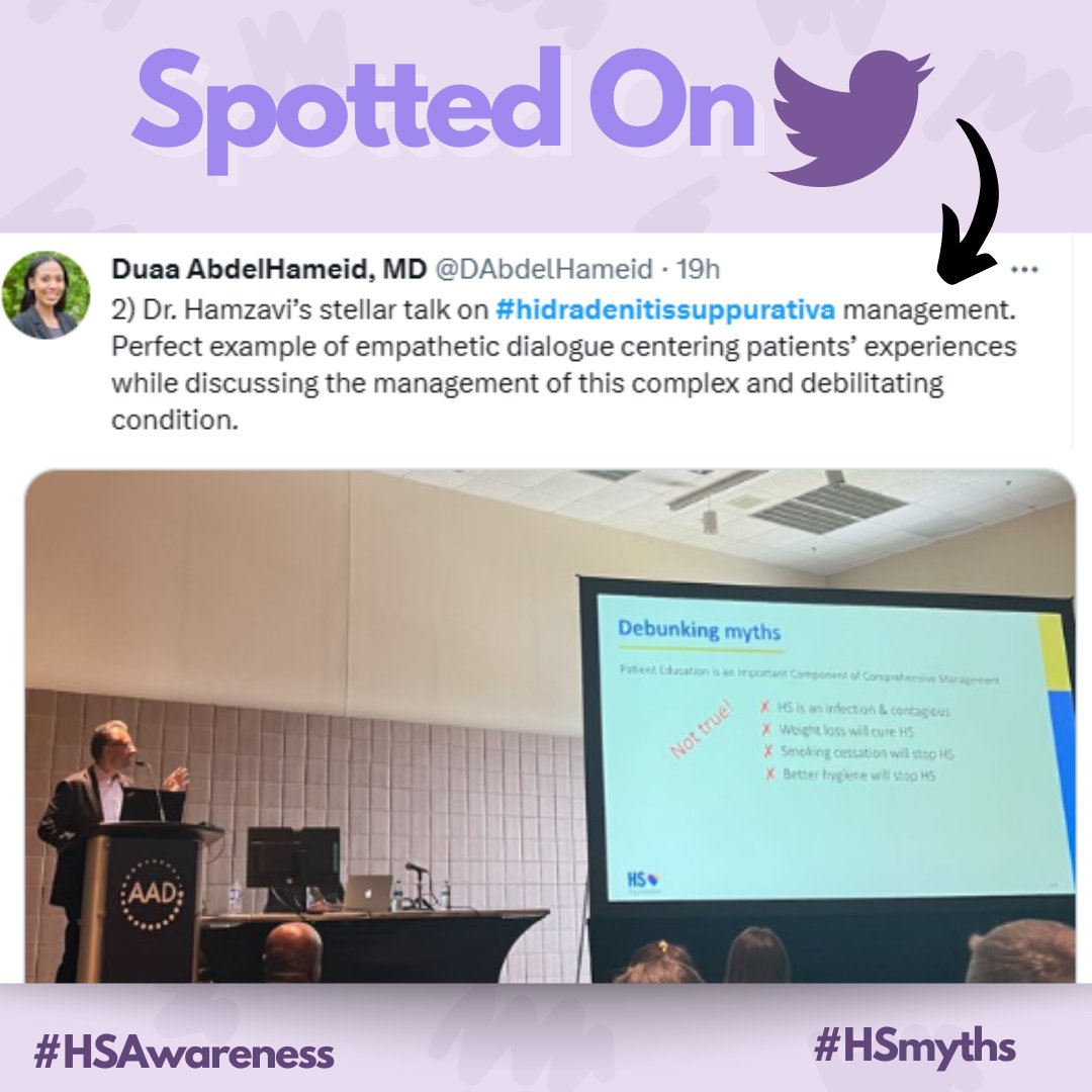 Shout out to Duaa AbdelHameid, MD @DAbdelHameid and Dr. Hamzavi for helping to raise awareness and debunk myths about Hidradenitis Suppurativa (HS) #hsawareness #hidradenitissuppurativa #BeAGP #MedTwitter #DermTwitter #health