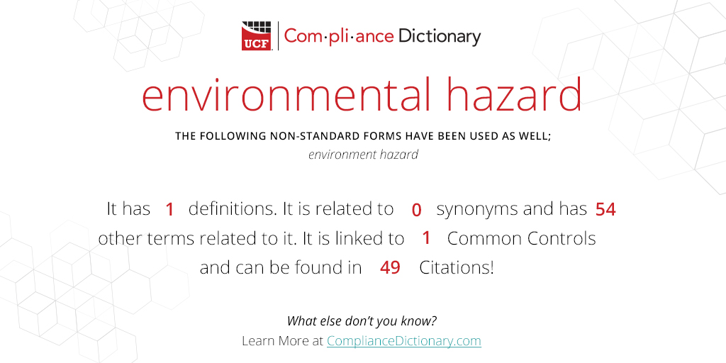 The Compliance Dictionary WotD is "environmental hazard" It means more than you think: ow.ly/F8cK50NrCTY