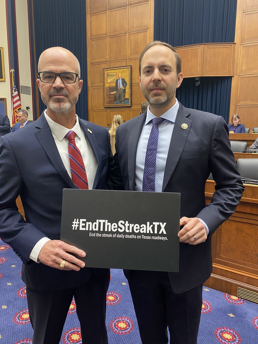 mellie_tx's tweet photo. @TxDOTCEO Marc Williams with @RepGoodenPress (TX-05) meet before Executive Director Williams’ testimony before House Highways &amp; Transit Subcommittee to discuss #EndTheStreakTX to end 22+ years of daily road deaths on TX roads. #txdot https://t.co/OuKdy4X9Qg