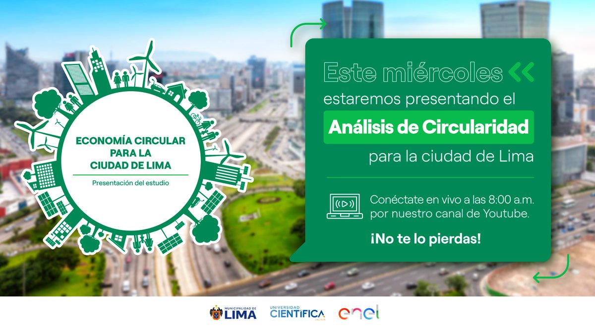 Juntos trabajemos por una Lima más sostenible!💪 #EconomíaCircular

Participa del live 🔴en nuestro canal de Youtube, mañana a las 8 a.m.

Sigue el estreno aquí: youtu.be/UKHjw5k8zdw
Y conoce más del estudio: bit.ly/3TOAQEY

¡No te lo pierdas!