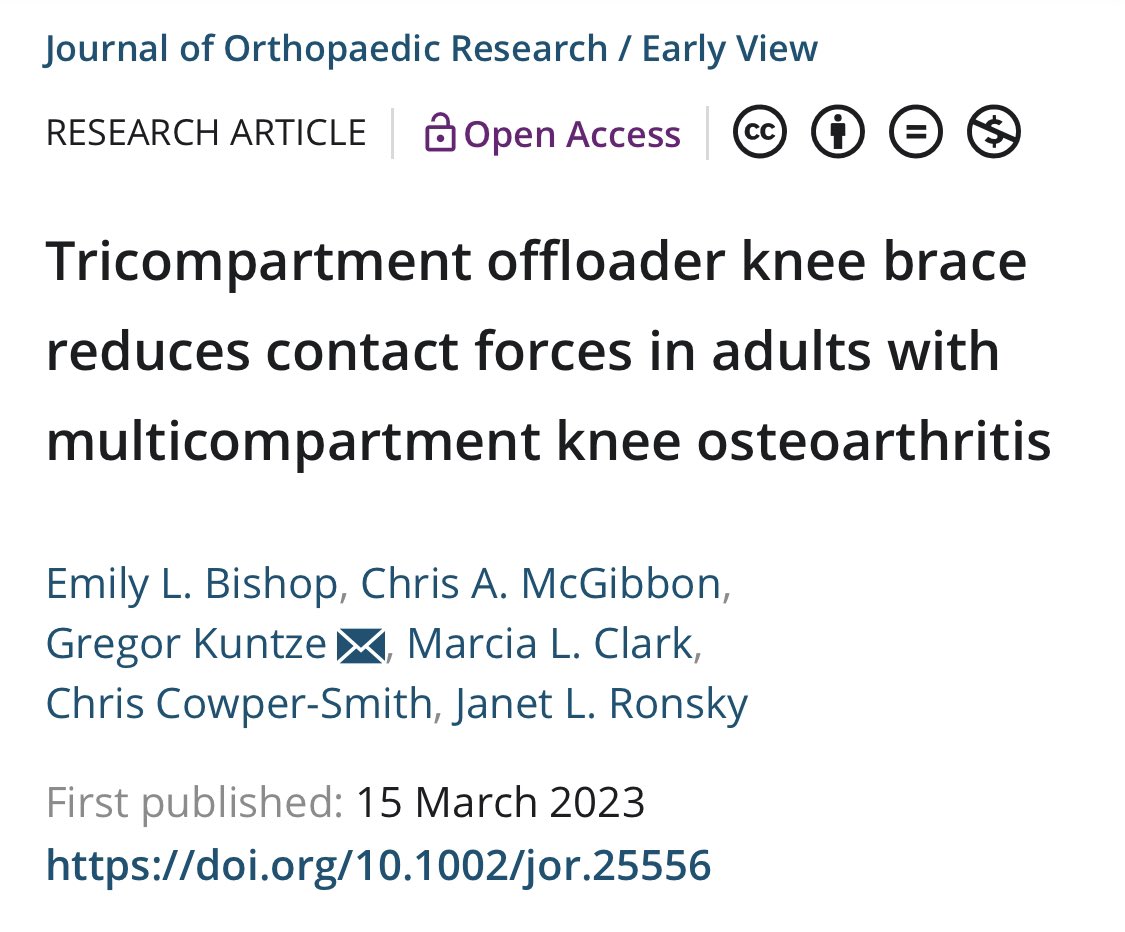 We are so excited to see this new research with Spring Loaded bracing that demonstrates clear multi-compartment unloading benefits for patients with knee osteoarthritis. A great study funded by @MitacsCanada We're building the world a better brace, one knee at a time!