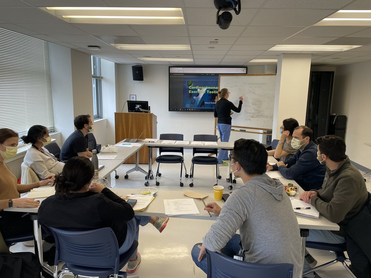PennPulmonary's tweet photo. #meded rockstar Dr. @JanaeHeath1 teaching some of our #pccm fellows all about CPETs. #VO2max #O2pulse #anaerobicthreshold #breathingreserve #VdVt https://t.co/xCC66zjZrL