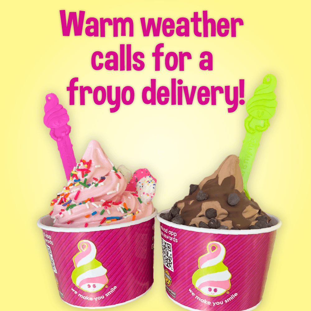 MyMenchies's tweet photo. Warm weather calls for a froyo delivery! 🏠🚗 #Menchies #Froyo #FrozenYogurt #IceCream #Delivery #GetItDelivered #OrderFromHome #UberEats #DoorDash #GrubHub #FroyoFriday https://t.co/leHEnNakQ7