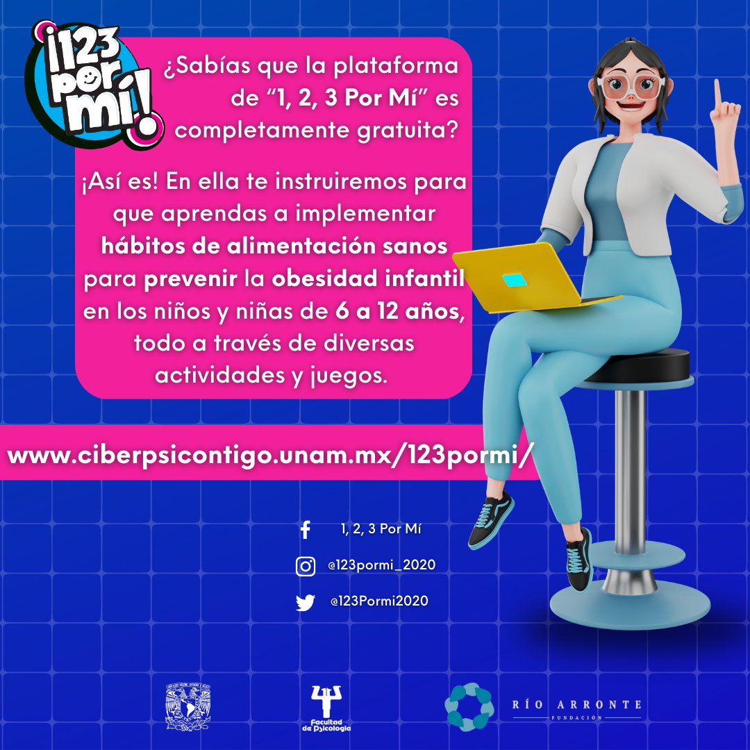 123Pormi2020's tweet photo. ¿Conoces 𝟭,𝟮,𝟯 𝗣𝗼𝗿 𝗠𝗶́? Es una plataforma que te ayuda a mejorar los hábitos alimenticios de los niños, cuenta con juegos y actividades para que tu interacción sea mas entretenida y te diviertas aprendiendo.💻🧠
🔗https://t.co/PZhSAVCSlG

#ObesidadInfantil #123PorMi https://t.co/r4swt6F7nQ