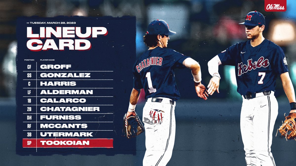 Lineup vs Southern Miss in Pearl #HottyToddy #RoadREBS