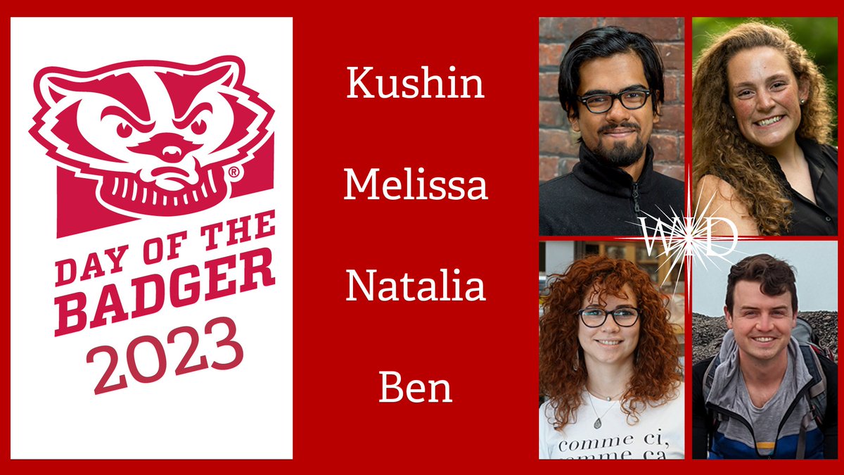 WIDiscovery's tweet photo. ICYMI: Meet @NatRosMel, @BenRushScience, @kushin_m, and @maschoenlein. WID researchers who benefit from interdisciplinary connections. https://t.co/IYkkzqtkRZ Support WID for 
#DayoftheBadger to help them achieve their goals. https://t.co/pnwONFSs4Z https://t.co/3IzqolySPD