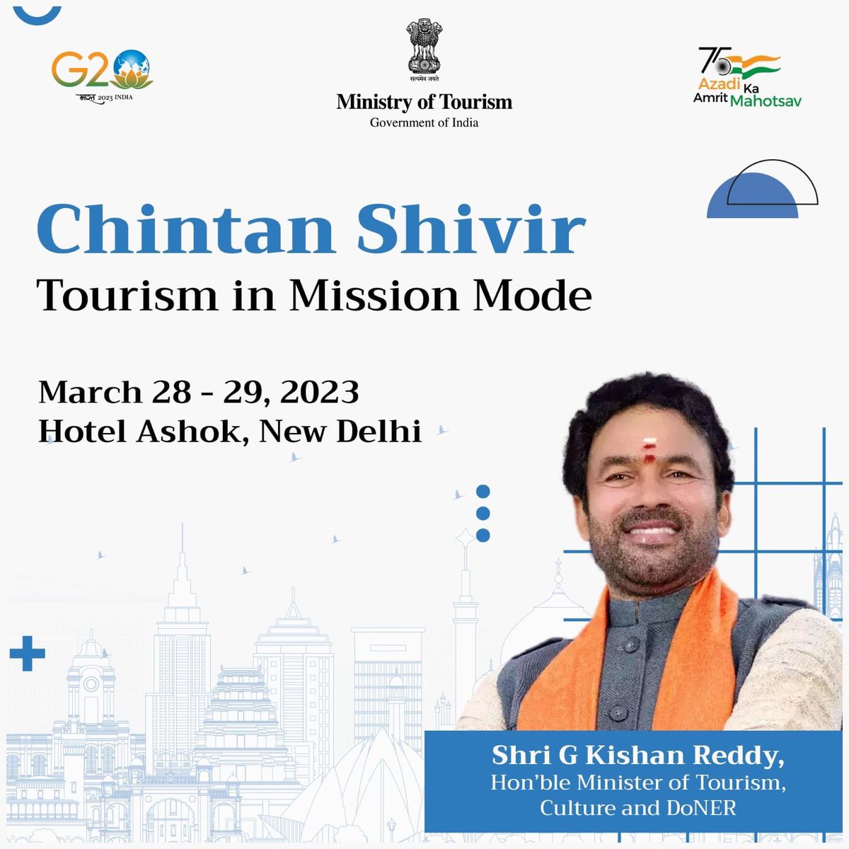 ArunachalTsm's tweet image. A two day #ChintanShivir is being organized by Ministry of Tourism on 28th - 29th March to brainstorm on the most critical topics in #tourism sector and forge a roadmap for development of tourism in #Missionmode