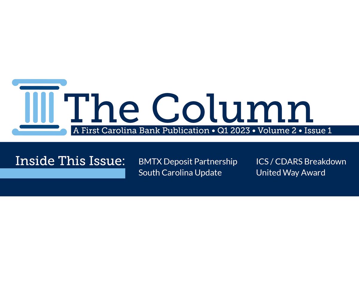 FirstCarolinaBk's tweet photo. Our Q1 newsletter is live and full of updates on a number of topics, including our partnership with BMTX, our South Carolina offices, and our ICS/CDARS products!

Read more: https://t.co/TcSvzgntSj https://t.co/TQG7lB5UK9
