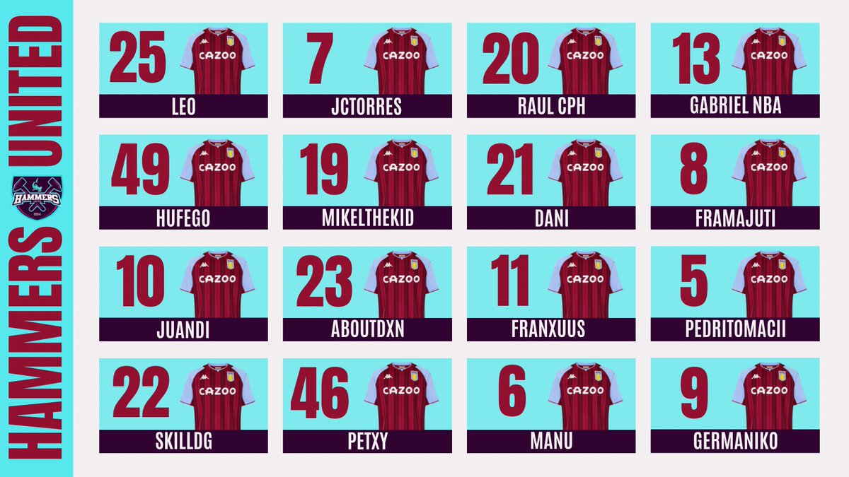 Ahora sí. Gracias a <a href="/FraanCastano/">Fran Castaño</a> 

Los 16 guerreros que alzarán los martillos para esta temporada en <a href="/VPG_Spain/">Virtual Pro Gaming España</a>.

#TrustVPG #GoHammers #ClubesPro #FIFA23