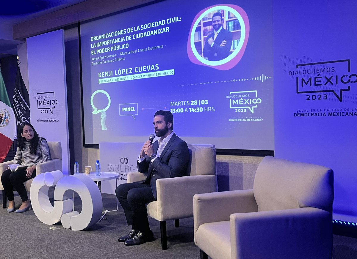 #DialoguemosMéxico2023 “En Cancer Warriors creemos totalmente en el trabajo en equipo. Juntos podemos colocar el cáncer dentro de la agenda pública” @kenjilopezcueva en Dialoguemos México 2023.
.
.
<a href="/anahuacSinergia/">Sinergia</a>