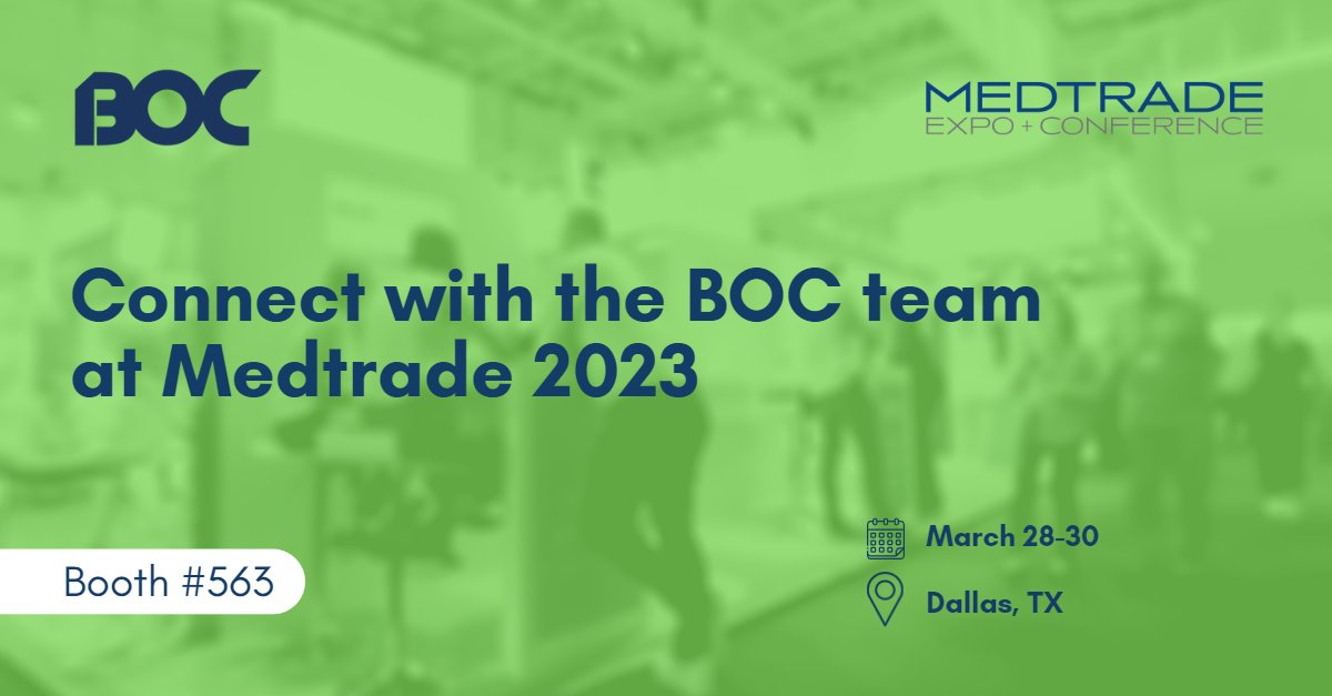 BOCIntl's tweet photo. We are excited to see you at @MedtradeConnect in Dallas, TX! Visit us at booth #563 to speak to a #BOC specialist and learn how BOC #accreditation and #certification can provide you with a competitive edge in the marketplace.
#Medtrade #Medtrade2023 #HME #DME #DMEPOS #CDME https://t.co/sWxrQ0aJ4W