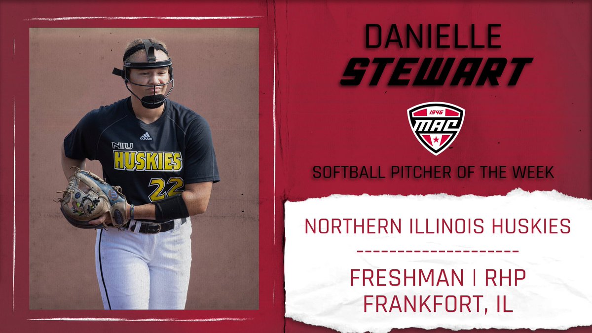 Stewart picked up a pair of wins, plus a save, in her three appearances this week as the Huskies swept the weekend. Stewart was on fire all weekend, pitching 15.0 innings and two complete games for a low ERA of 2.33

#GoHuskies | #MACtion