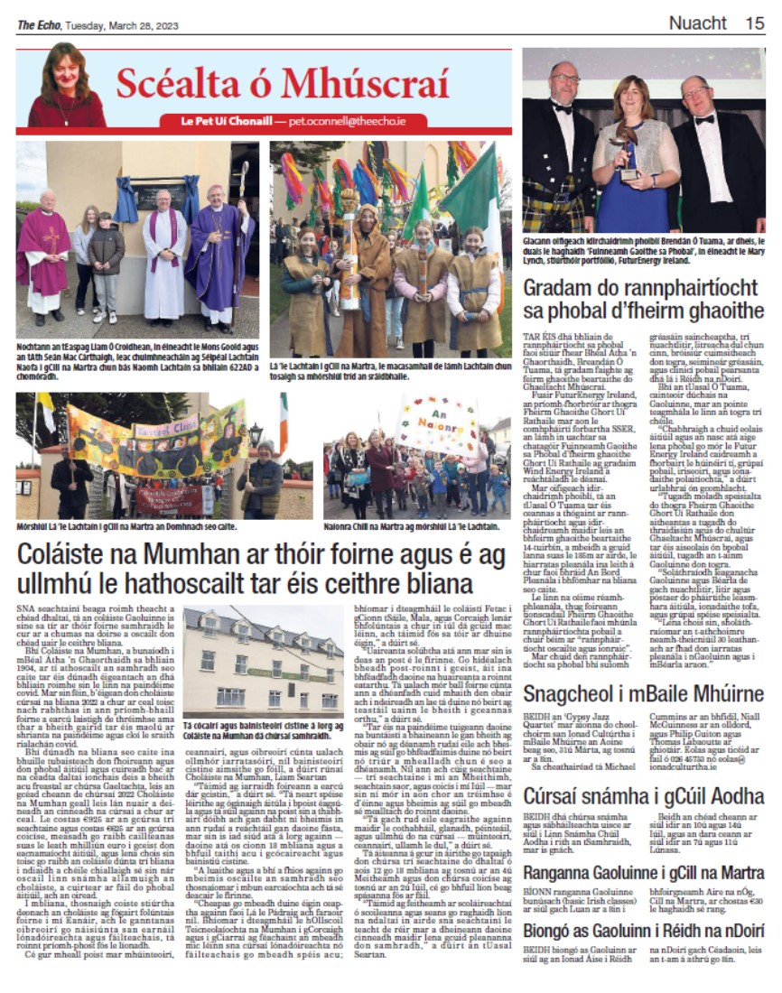 PetOConnell's tweet photo. Coláiste na Mumhan ar thóir foirne agus é ag ullmhú le hathoscailt tar éis ceithre bliana @echolivecork inniu. @CnaMumhan #Múscraí https://t.co/bDDUZwjw9Q