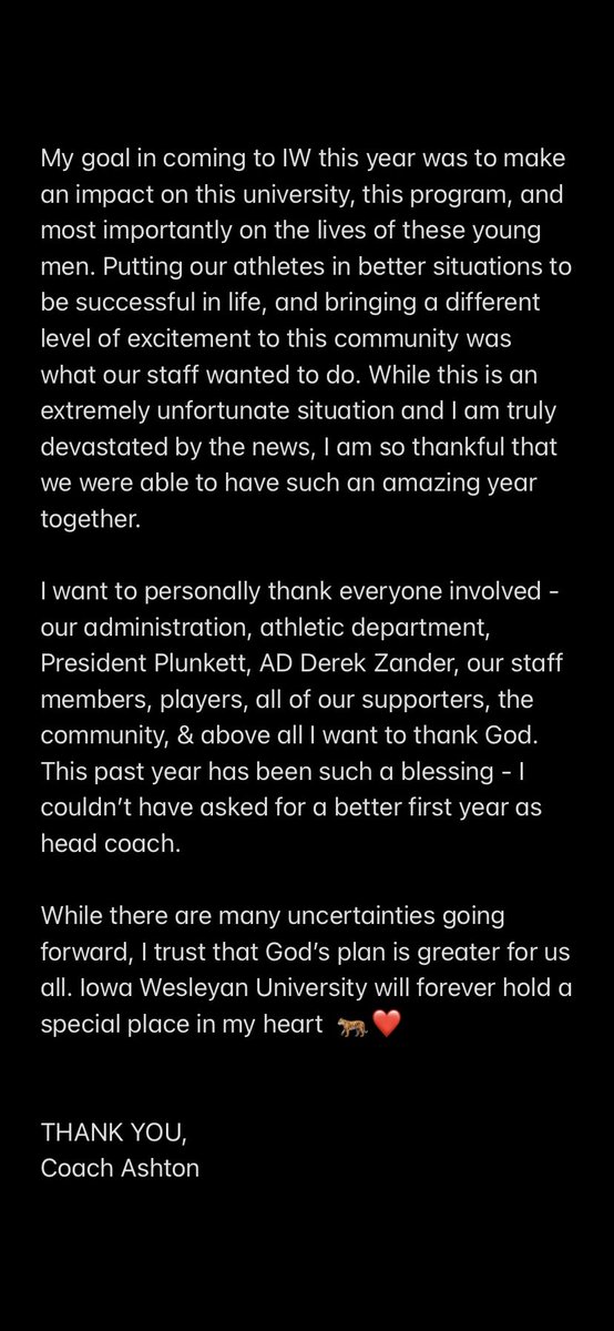Jordan Ashton (@coachashton23) on Twitter photo Truly grateful for an amazing year & what we were able to accomplish TOGETHER <a href="/IowaWesleyanMBB/">Iowa Wesleyan Men’s Basketball</a> Truly grateful for an amazing year & what we were able to accomplish TOGETHER <a href="/IowaWesleyanMBB/">Iowa Wesleyan Men’s Basketball</a>