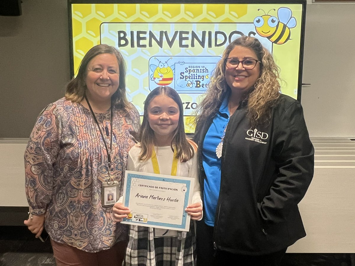 Bilingual_SLAR's tweet photo. Super proud of Ariana from @Herfurth_Bronco for her 4th place finish at the Region 10 Spanish Spelling Bee today! @gisdnews @GISDLiteracy @GISDTLD @AdamsTechEd @drlopez23 @GISDWorldLang @GISD4EBs @R10Multilingual @Region10ESC #r10ssb https://t.co/2IbdprBuUd