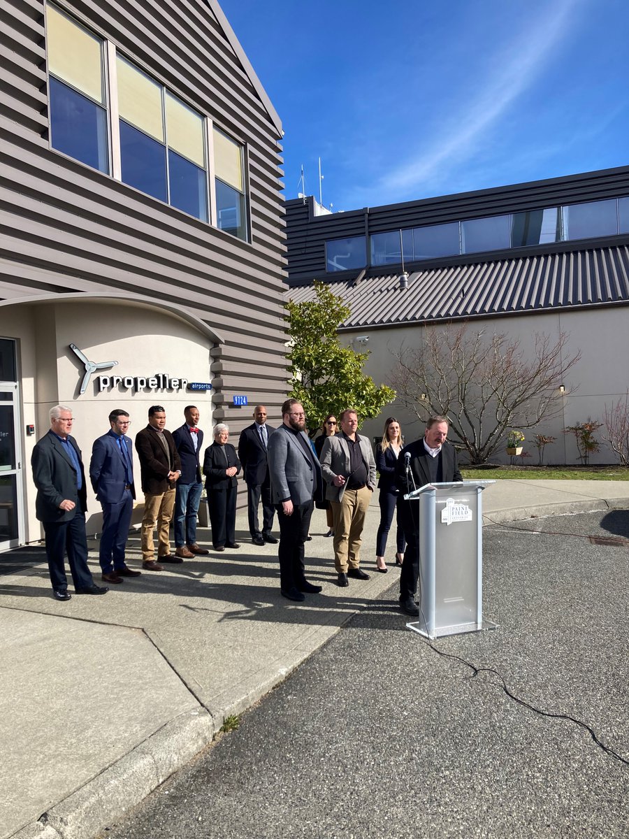 snocounty's tweet photo. Today, Executive Somers announced plans for a world-leading Research &amp; Development Center for Sustainable Aviation Fuels at @PaineField. SAF offers the most immediate way to decarbonize aviation and can be used on the biggest, furthest flying aircraft in the world. https://t.co/iFk3zfGQUC