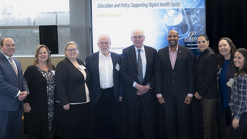 Distinguished guests from Irish government, industry and academia visited <a href="/LifeAtPurdue/">Purdue University</a>’s campus March 22-23 for the Education and Policy Supporting Digital Health Equity conference, hosted by <a href="/PurduePPRI/">Purdue Policy Research Institute (PPRI)</a> and <a href="/PurdueEDU/">Purdue College of Education</a>. Learn more: purdue.university/3ZigEfP