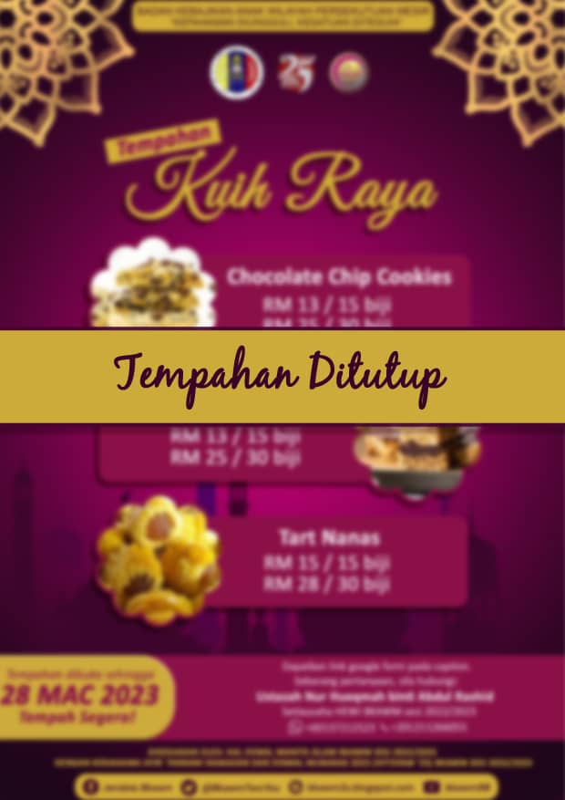 BkawmTwoYou's tweet photo. [ TEMPAHAN KUIH RAYA DITUTUP ]

Untuk makluman, tempahan kuih raya telah ditutup.

Kami mengucapkan ribuan terima kasih kepada mereka yang telah menempah.

Ramadan wadah penyucian jiwa,
Moga diterima segala amalan,
Syawal dinanti menjelang tiba,
....

https://t.co/lLYhk78j3e https://t.co/T7Jd8a1WsB