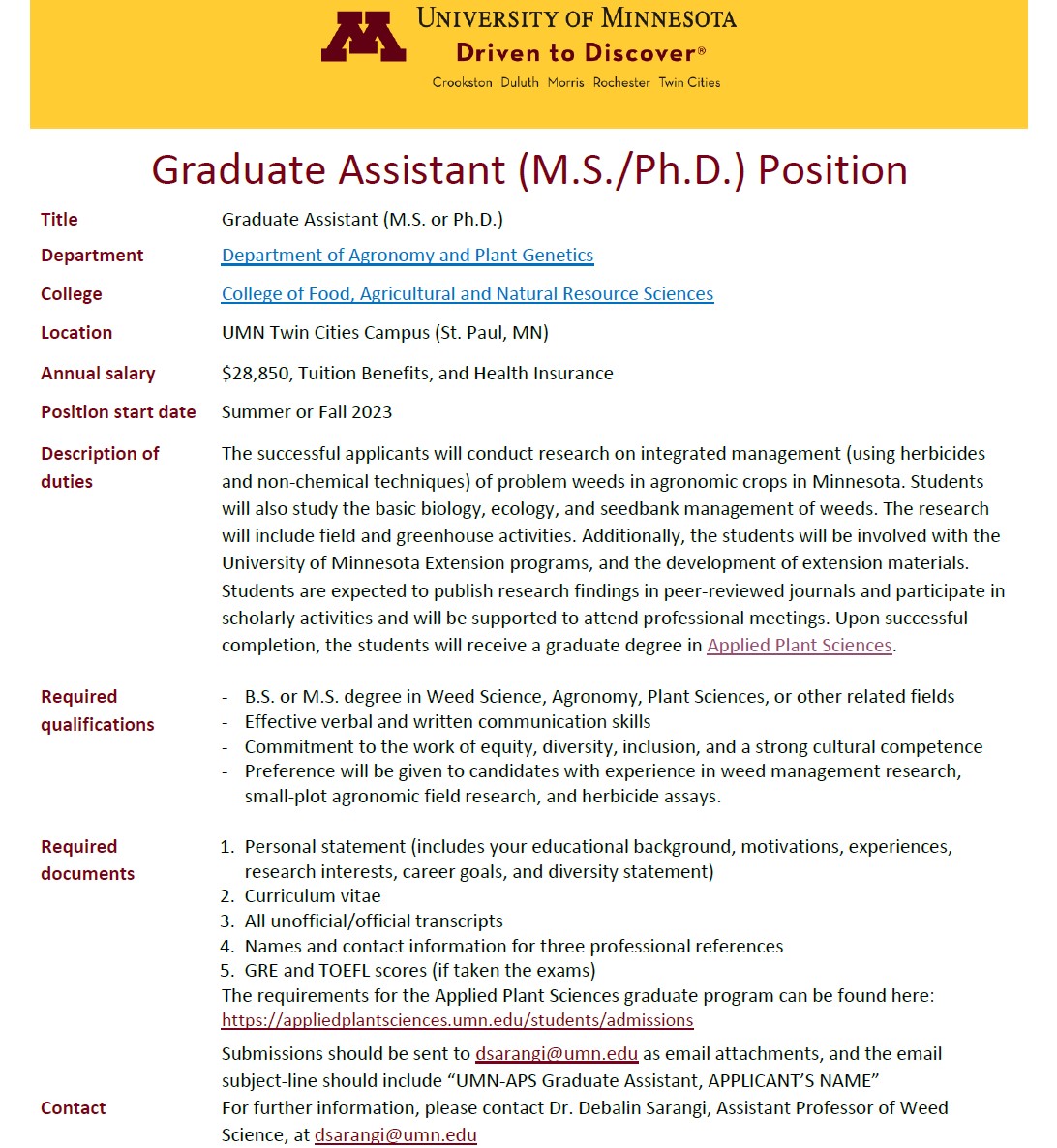 A fully funded graduate student position is available: wssa.net/2023/03/gradua…

Come and work with us.  
<a href="/WSSA_GSO/">WSSA | GSO</a> <a href="/NCWeedScience/">North Central Weed Science Society</a> <a href="/ASA_CSSA_SSSA/">Agronomy, Crop, and Soil Science Societies</a>