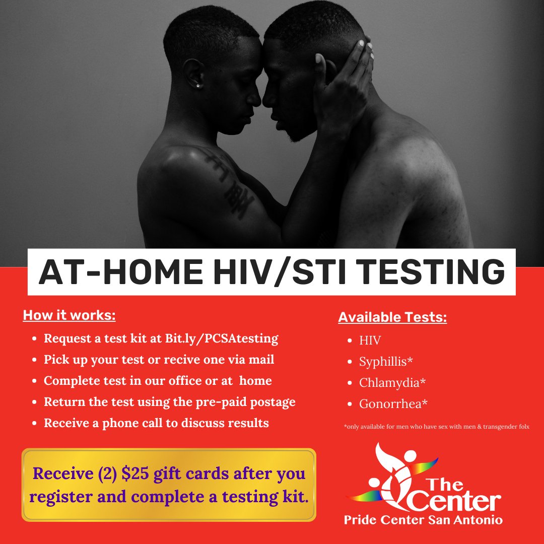 We're putting ourselves to the test and achieving equity to end HIV. Receive one $25 dollar gift card for registering and another $25 gift card after your test results are received. #PrideCenterSA #KnowYourStatus #LGBTQ #SanAntonio #BexarCounty