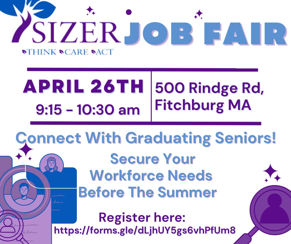 Employers Register Here: forms.gle/bez1D9Xd2nCgZA…
Sizer High School Job Fair!
April 26th, 9:15-10:30am