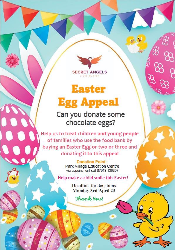EASTER EGG APPEAL - WE NEED YOUR HELP!
Help make a child smile this Easter by donating a Easter Egg! We would love to give away your Easter egg to Children from Wolverhampton’s most underprivileged families through our food bank. Deadline: Monday 3rd April contact 07913 136307 🐣