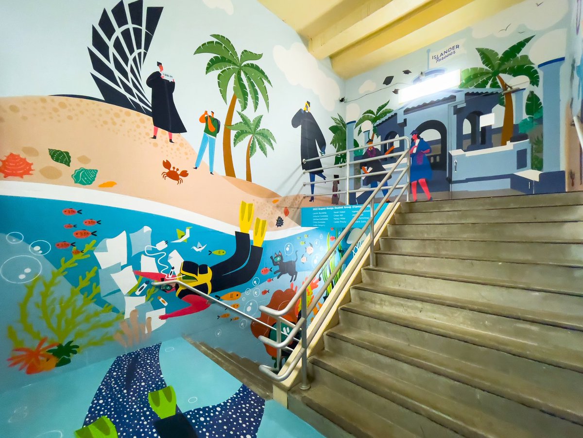 IslandCampus's tweet photo. Check out the new interactive mural in the @TAMUCCLibrary! Eleven TAMU-CC Design students worked on this interactive piece that highlights some of the best parts on campus🎨 #TAMUCC 

Read more: https://t.co/t1gnk7CRn3 https://t.co/UVwgLhNelg
