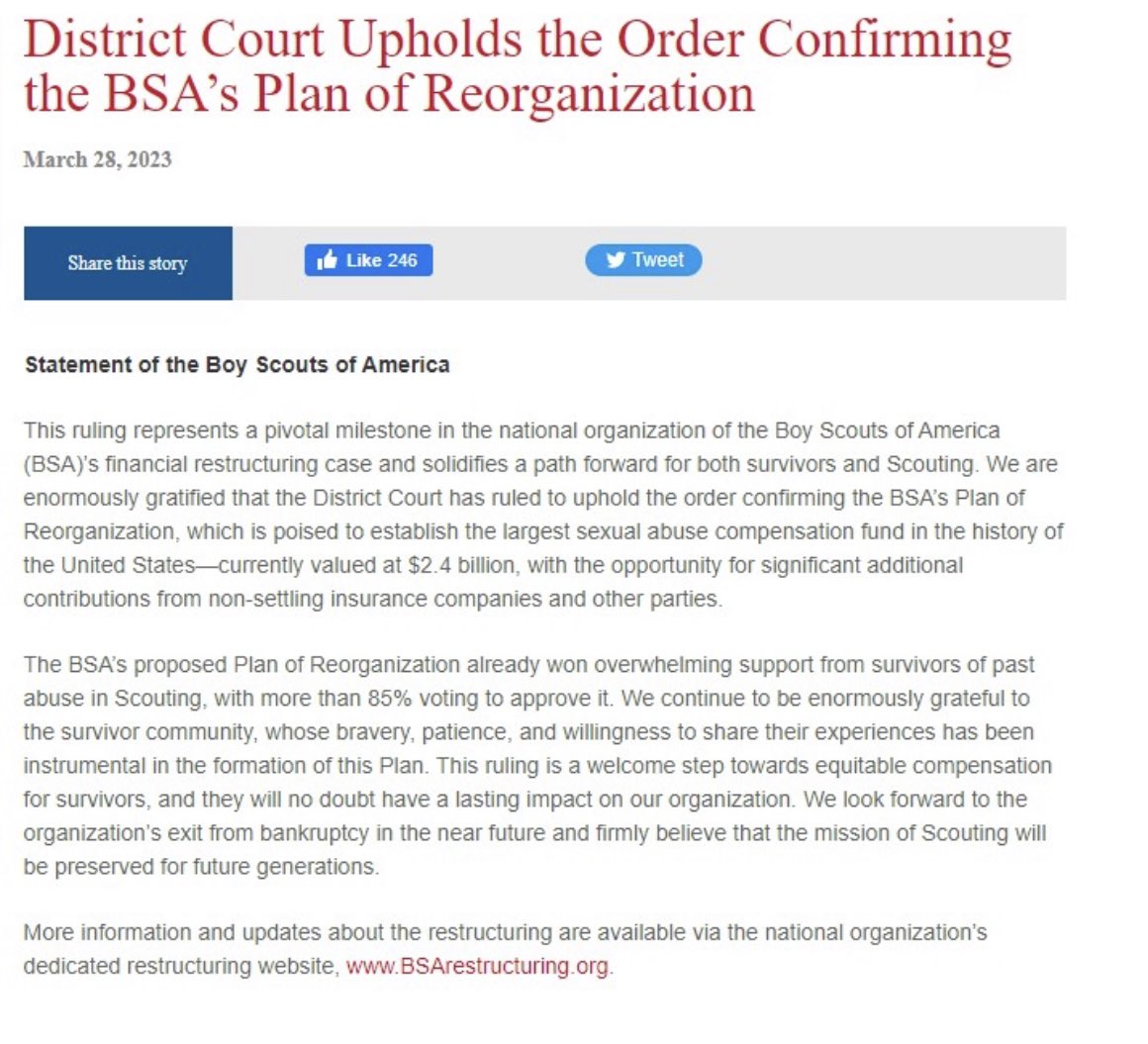 minsitrailsbsa's tweet image. An important update in the BSA Plan of Reorganization. 

scoutingnewsroom.org/press-releases…