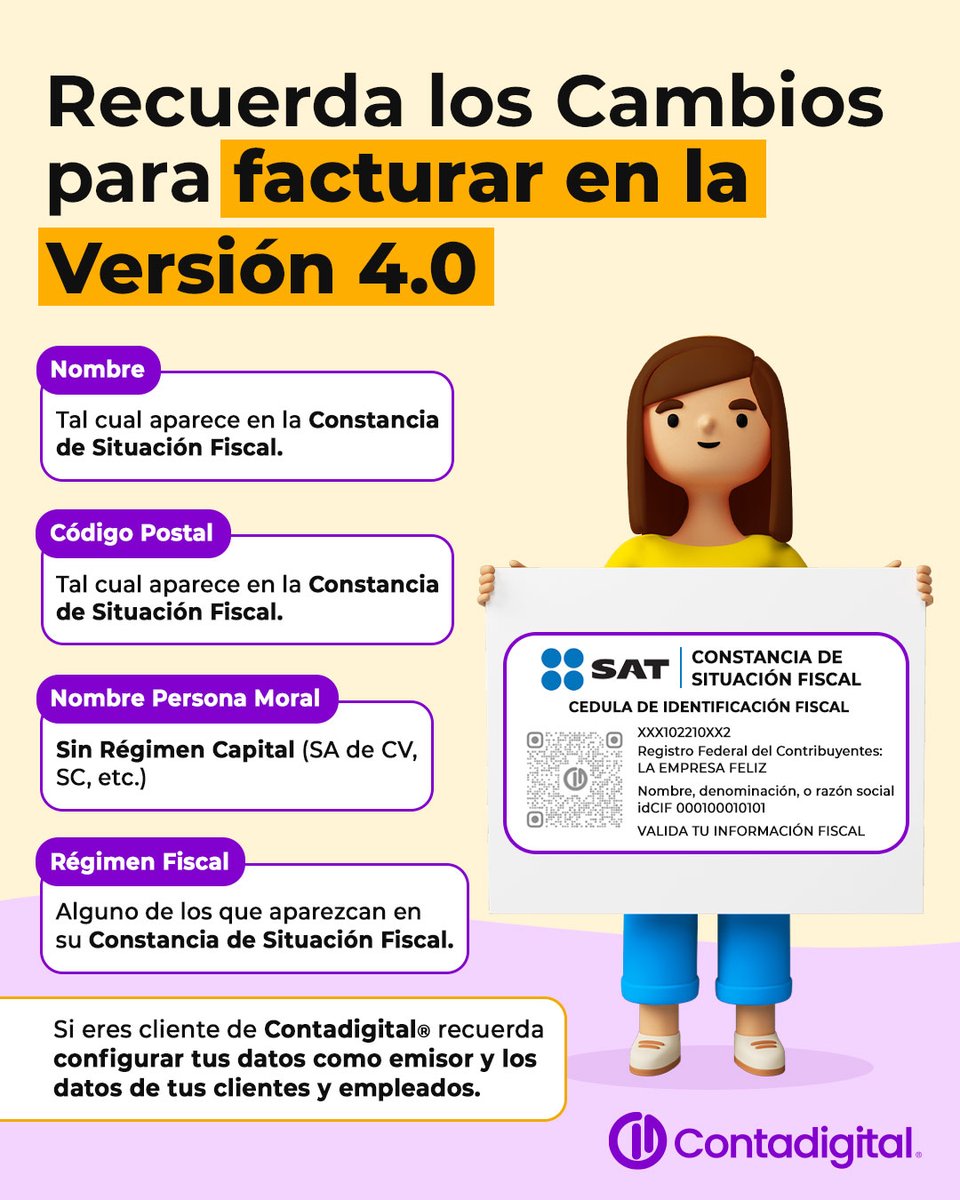 ContabilidadDig's tweet photo. ¡En abril entra el #CFDI 4.0, recuerda los cambios para facturar en esta versión! 📝
🔸Si eres Cliente #Contadigital configura tus datos de emisor, clientes y empleados ⚙️💻
Para más información consulta nuestro manual👇
https://t.co/1aVVlstVBq https://t.co/nsYft5mEep