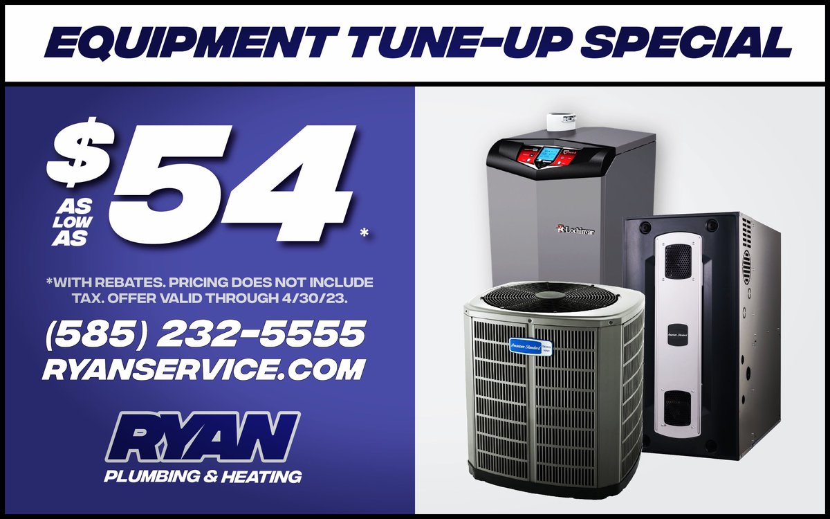 RyanService's tweet image. Take advantage of our Spring tune-up specials as low as $54 through the end of April.💰

Learn more 👉 ryanservice.com/special-offers/

#special #offer #sale #promotion #hvac #airconditioning #heat #service #home #comfort #homeowner #house #homeimprovement #Spring #ryanplumbingandheating
