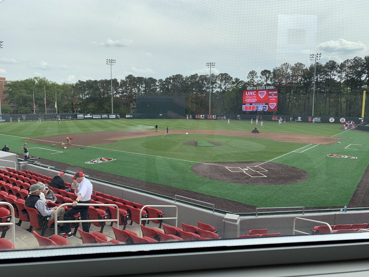 TechSports's tweet photo. We are here at Doak Field as the Wolfpack prepares to do battle with the Spartans of UNCG.

First pitch was pushed up two hours, and is now slated for 4pm.

✍️ @Jhodges29 https://t.co/370DL5Sdr0