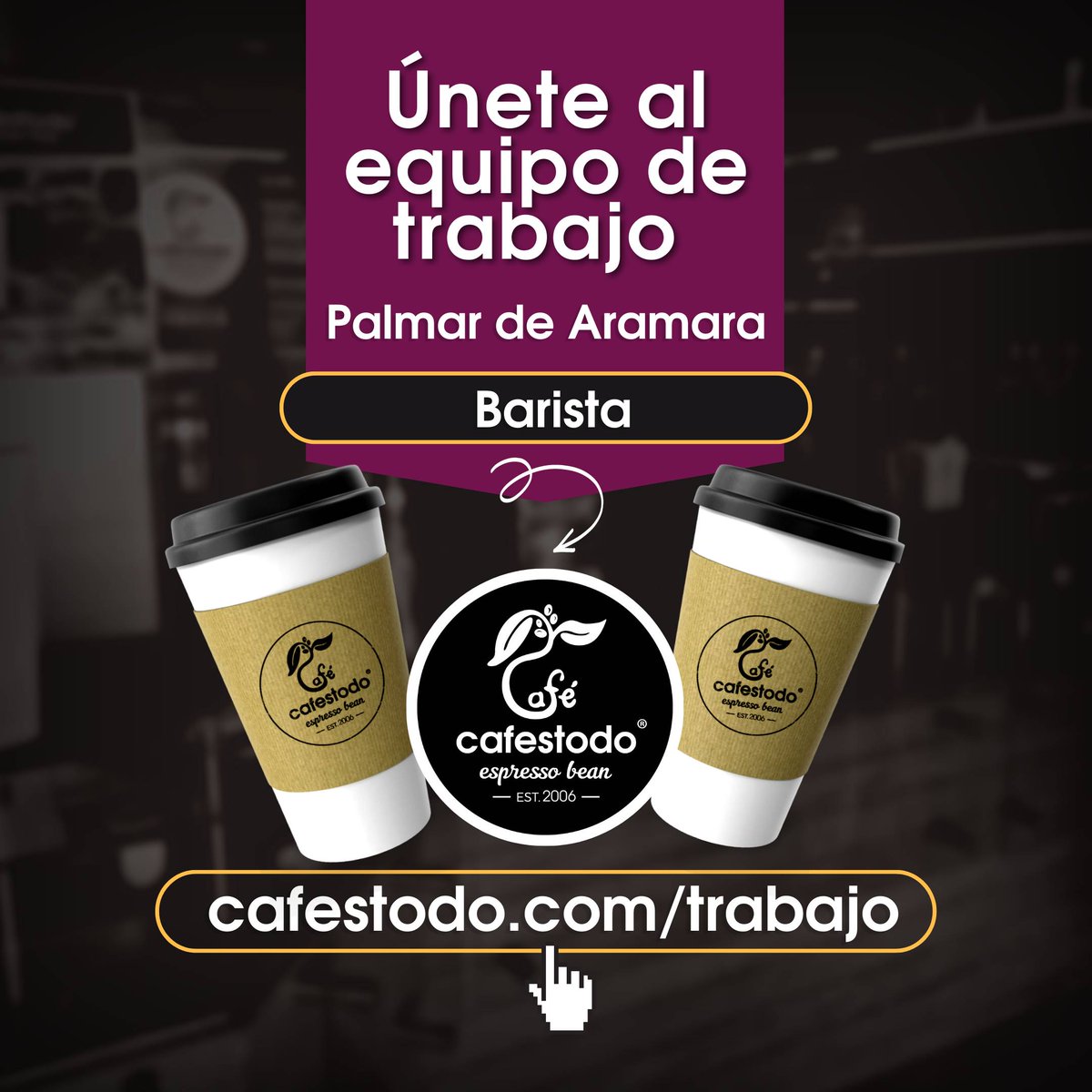 Únete a nuestro equipo como Barista, requisitos, mayoría de edad , con disponibilidad de horario (tiempo completo 8 horas), ingresa a cafestodo.com/trabajo y llena el formulario... <a href="/cafestodo/">cafestodo</a> |Consiga un buen café! #Trabajo #Empleo #puertovallarta