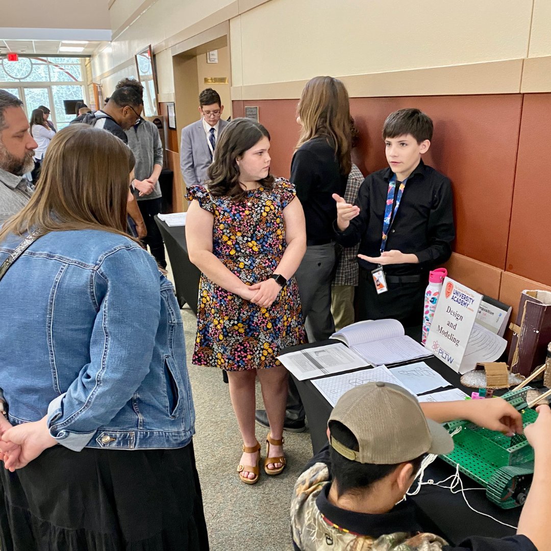 University Academy Longview recently held a showcase in which K-12 students presented project-based learning initiatives. “Your students were absolutely amazing – a reflection of their teachers and the staff at UTTUA,” said April Moon, Regional Director for PLTW.
