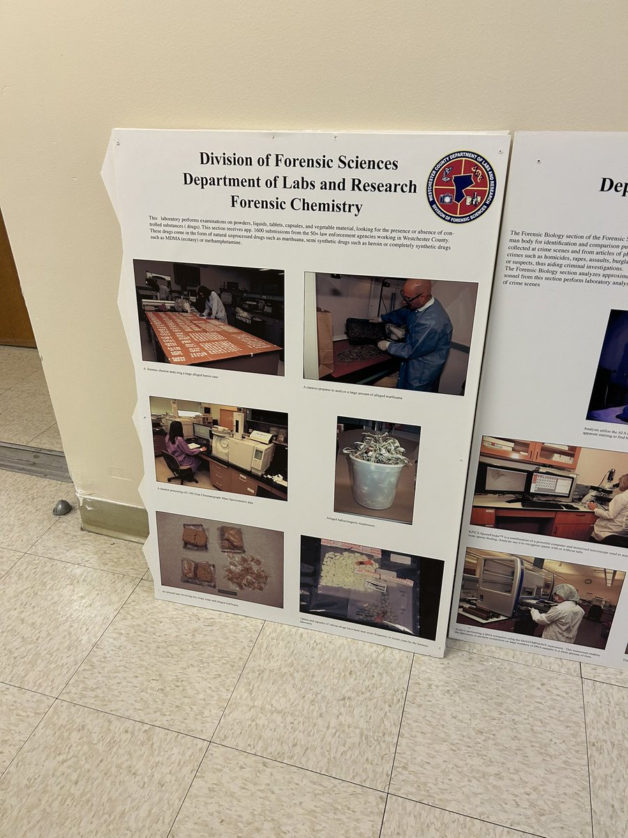 ReganMooneyWISE's tweet photo. Last week, I was able to get a tour of the Westchester County Crime lab and saw all the different testing that they do when they receive pieces of evidence. I attached some pictures of the specific techniques they use! #FORENSICS #WISE @YHSMrsMero https://t.co/LTfcY5Mev2