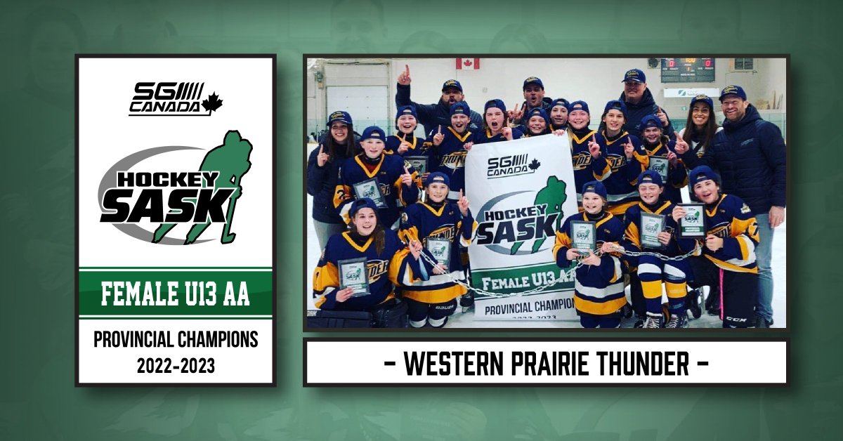 🏆🏒 <a href="/sgicanada/">SGI Canada</a> PROVINCIAL CHAMPIONS 🏒🏆

DIVISION➡️Female Under-13 AA
TEAM➡️Western Prairie Thunder

Great playoff performances by the Saskatoon Comet Hurricanes and Western Prairie on their way to the final. Enjoy the win, Thunder, and can't wait for next season! #HockeySask