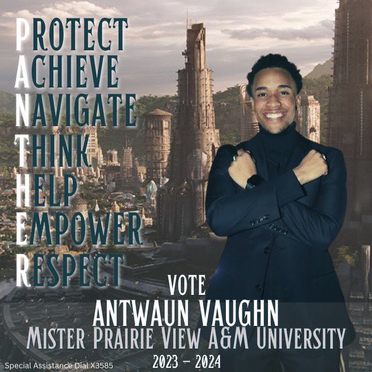 Vote Antwaun Vaughn(Mister Junior) for THEE 41st Mister Prairie View A&amp;M University 
#pvamu #pvamu23 #pv23 #pvamu24 #pv24 #pvamu25 #pv25 #pvamu26 #pv26