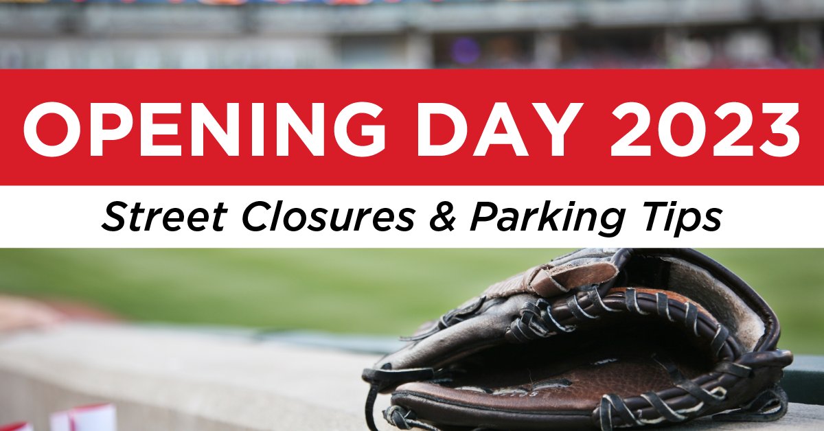 CityOfCincy's tweet photo. Who's ready for @Reds Opening Day?! ⚾️ Don't forget to check out our list of street closures and parking tips ahead of the big day tomorrow: https://t.co/FGzAhdltRu
#Reds #RedsOpeningDay #OpeningDayParade #Cincinnati https://t.co/KSBPW04BZr
