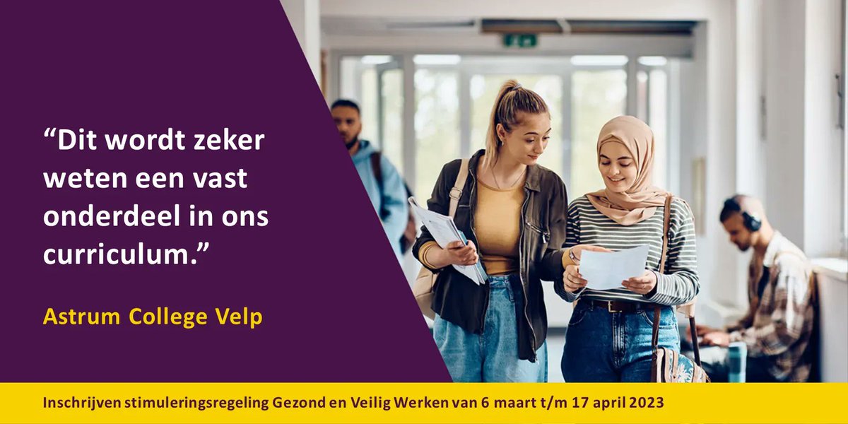 GezondeSchoolNL's tweet photo. Dankzij de #stimuleringsregeling Gezond en Veilig Werken leren studenten hoe ze gezond en vitaal blijven in hun werk. Sophie Sommers van het Astrum College, die vorig jaar deelnam aan de pilot van de regeling, deelt haar ervaringen: https://t.co/7j5pqy4d4p 
#MBO #GezondeSchool https://t.co/WKvyIn11Z5